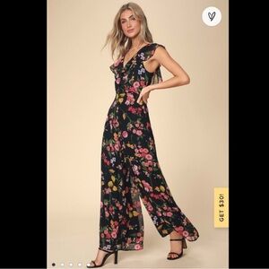 Lulu's Black Floral Jumpsuit